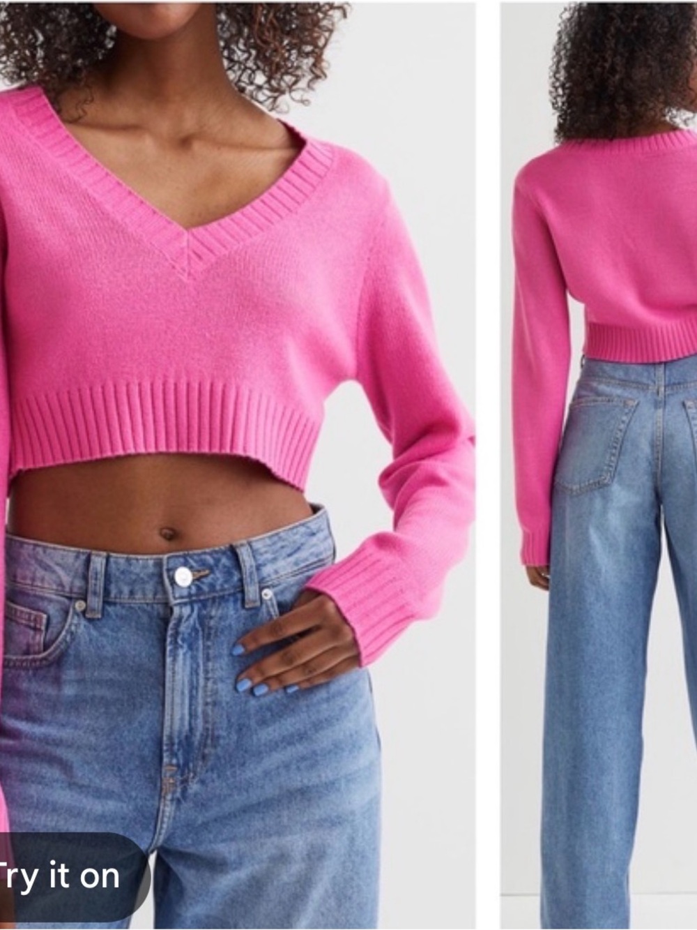 H&M Divided Cropped V-Neck Sweater - Pink XS